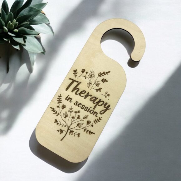 Share Therapy In Session Wooden Door Sign | Laser Engraved | Professional Office - Picture 3 of 3